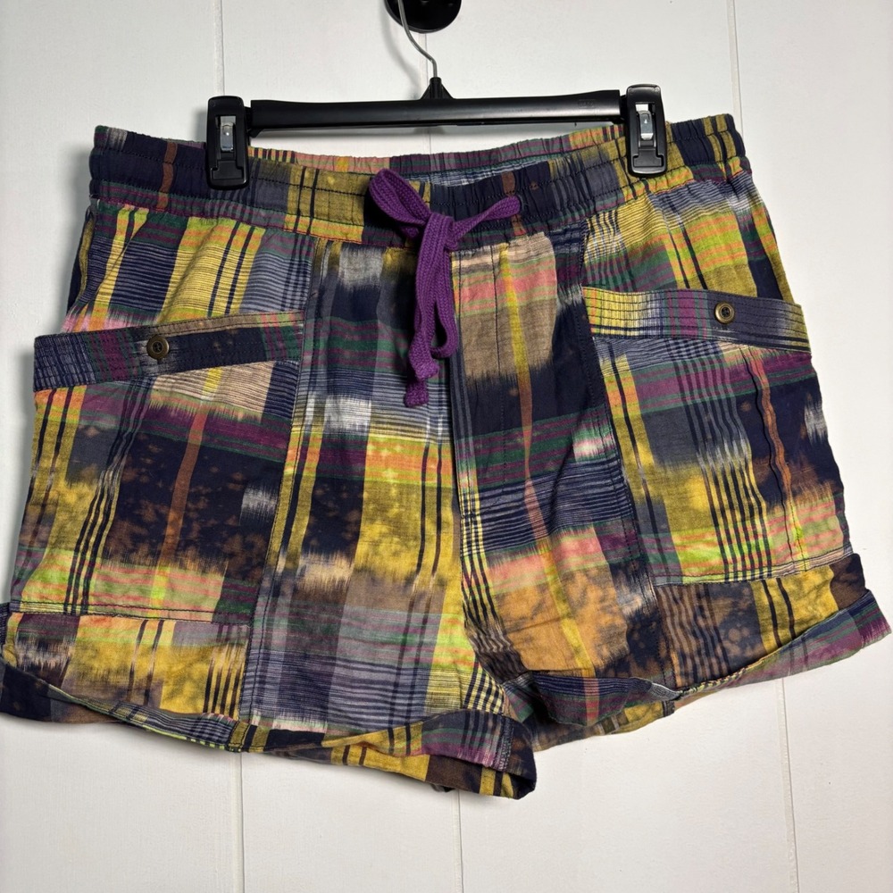 Pilcro Anthropologie Heirloom Patchwork Plaid Drawstring Shorts Sz L Indie Boho